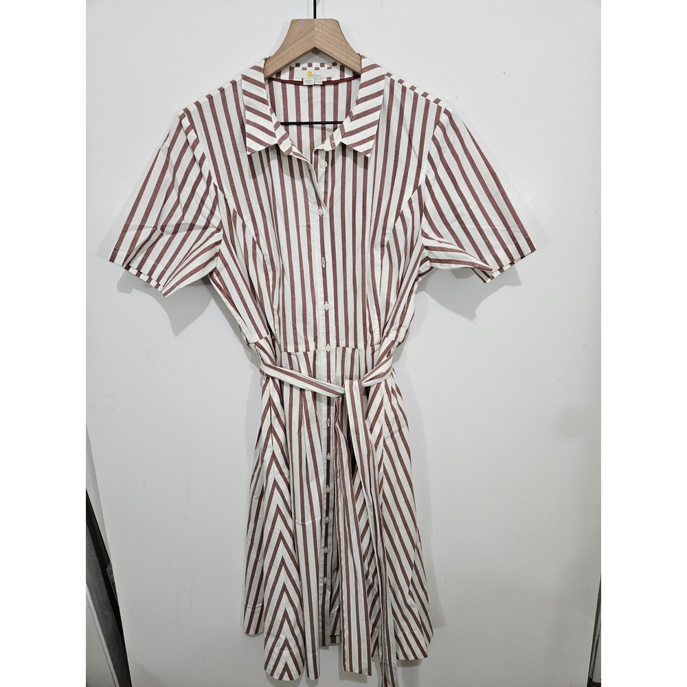 Boden Womens Striped Cotton Belted Shirt Dress Brown White W0293 Size US 10R